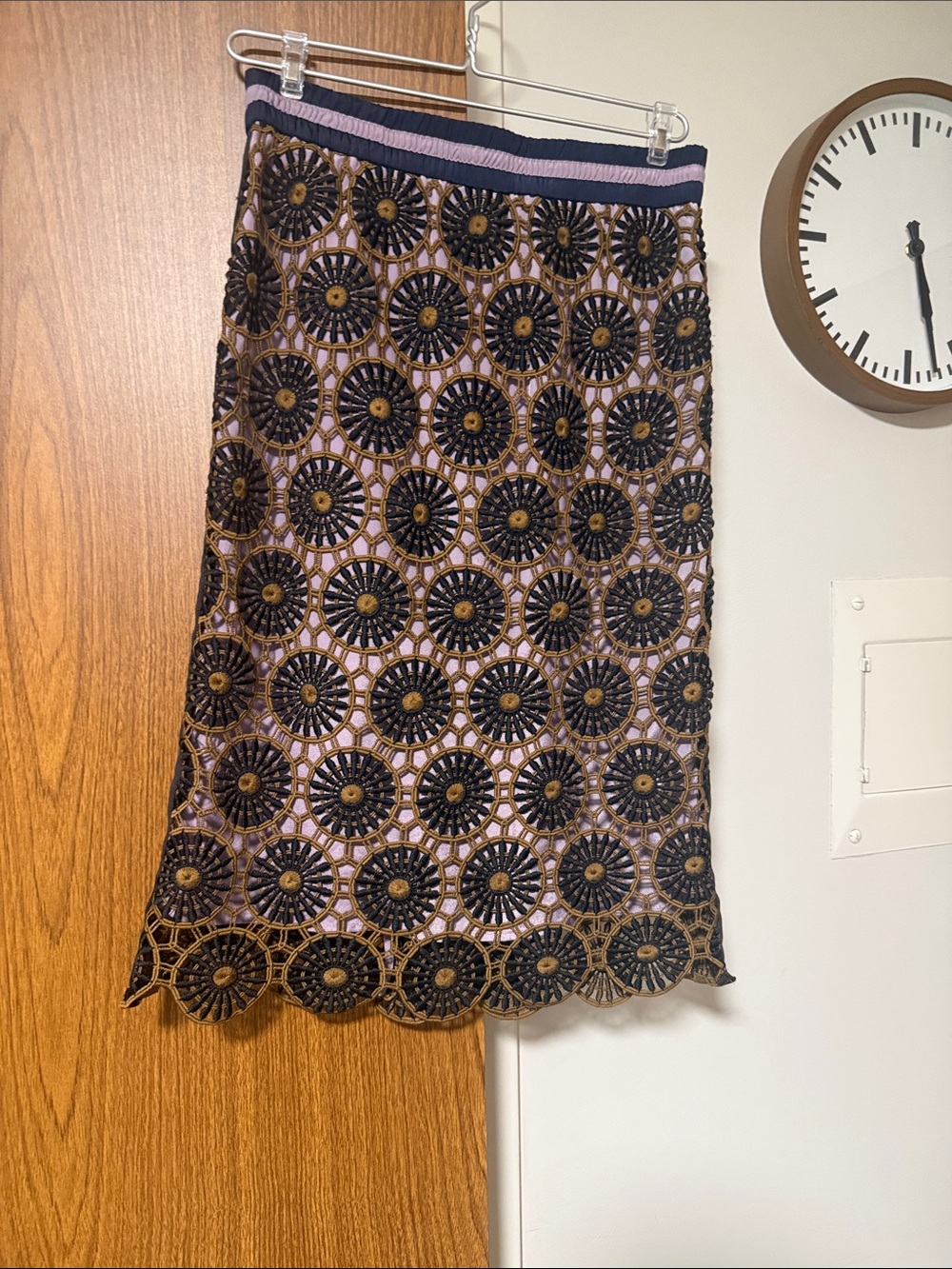 Current Air Lavender Midi Skirt with Black and Brown Crochet Overlay